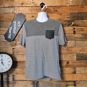 Hudson & Barrow men's gray and white stripped short sleeve shirt size L